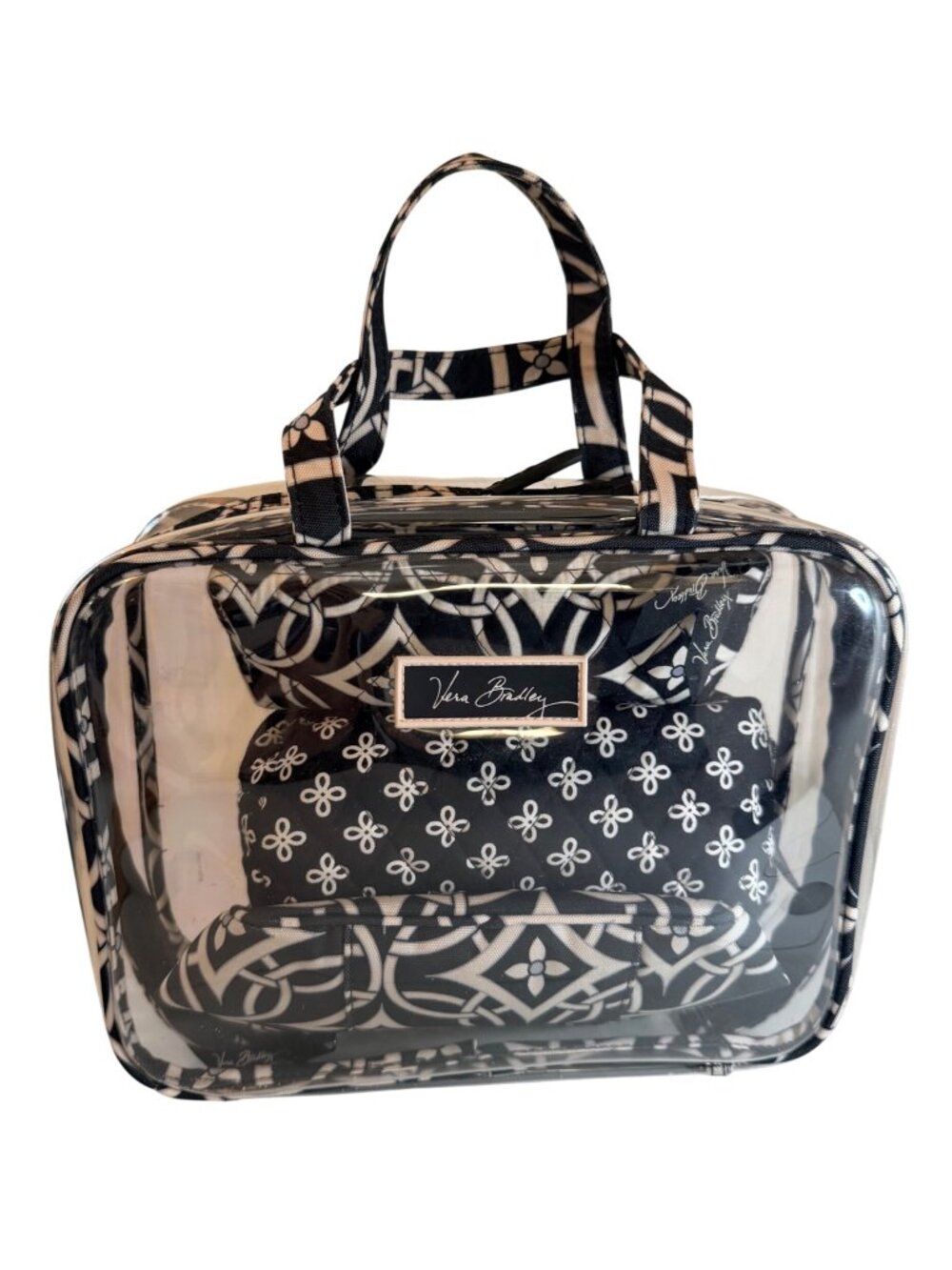 Vera Bradley Clear Travel Cosmetic Bag Set Black White 4 Pc Toiletry Organizer